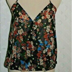 Lily White Floral Sheer Wrap Style Racerback Tank Top